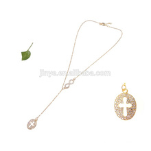 long bling bling gold rhinestone infinity jeweled cross necklace